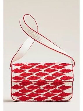 Anthropologie Fiona kiss bag White and Red Beaded Fish-Pattern Crossbody